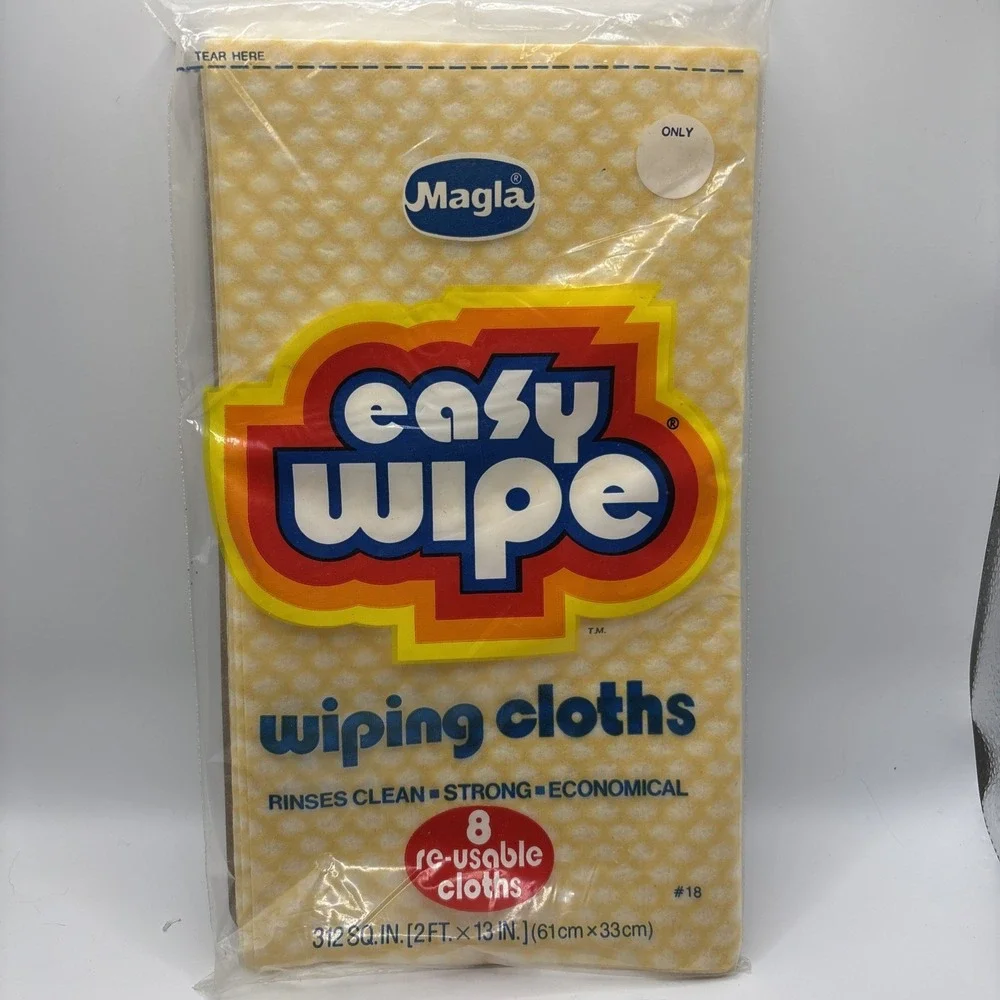 Vintage 80's Magla Easy Wipe 8ct Wiping Cloths Reusable 100% Rayon 18-701 NEW